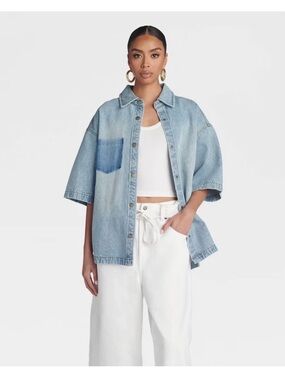 KBB by KAHLANA Short Sleeve 'The Boxy Denim Shirt' - Light